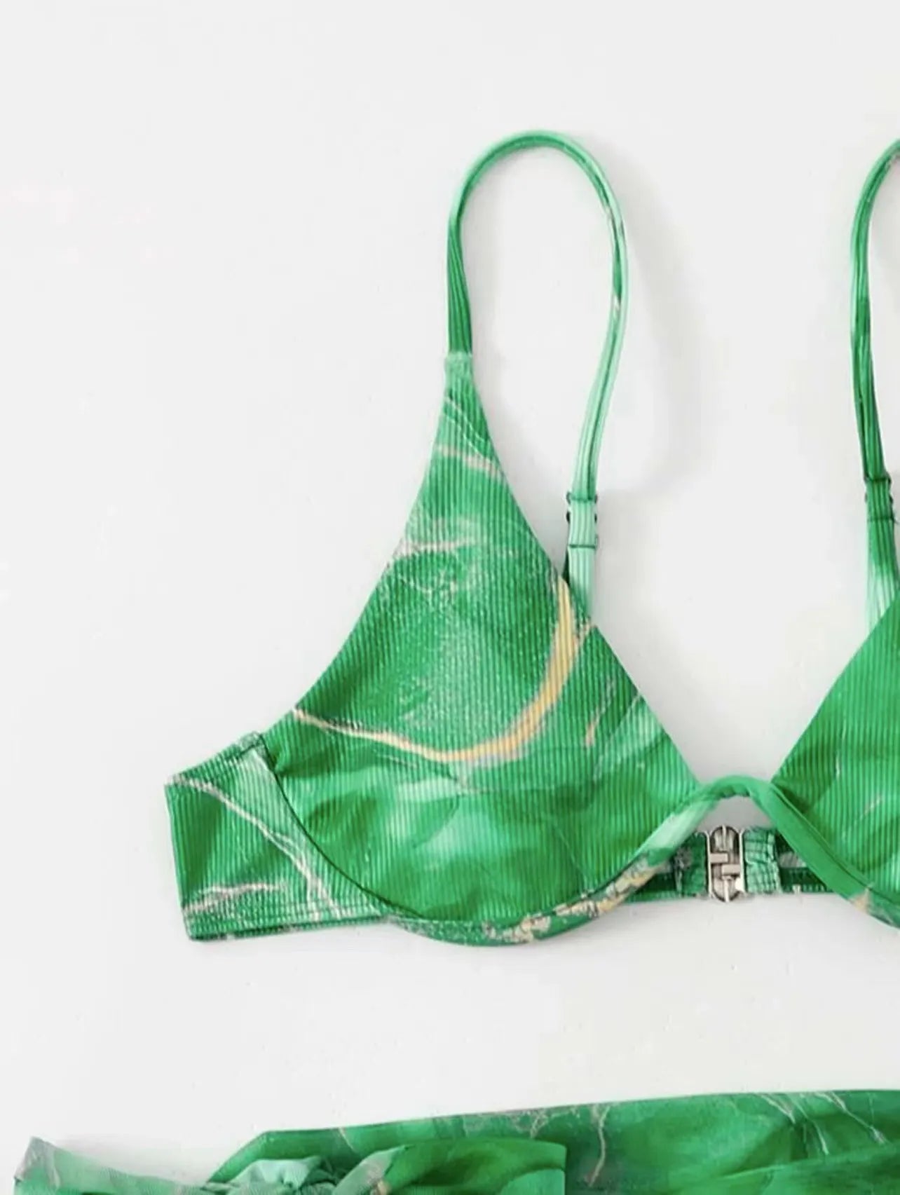 Women's Marble Print Bikini Set – 3-Piece Bra, Panties & Cover-Up Skirt