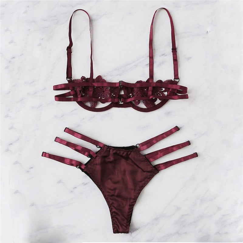 Floral Lace Lingerie Set – Unlined Half Cup Bra & Brief