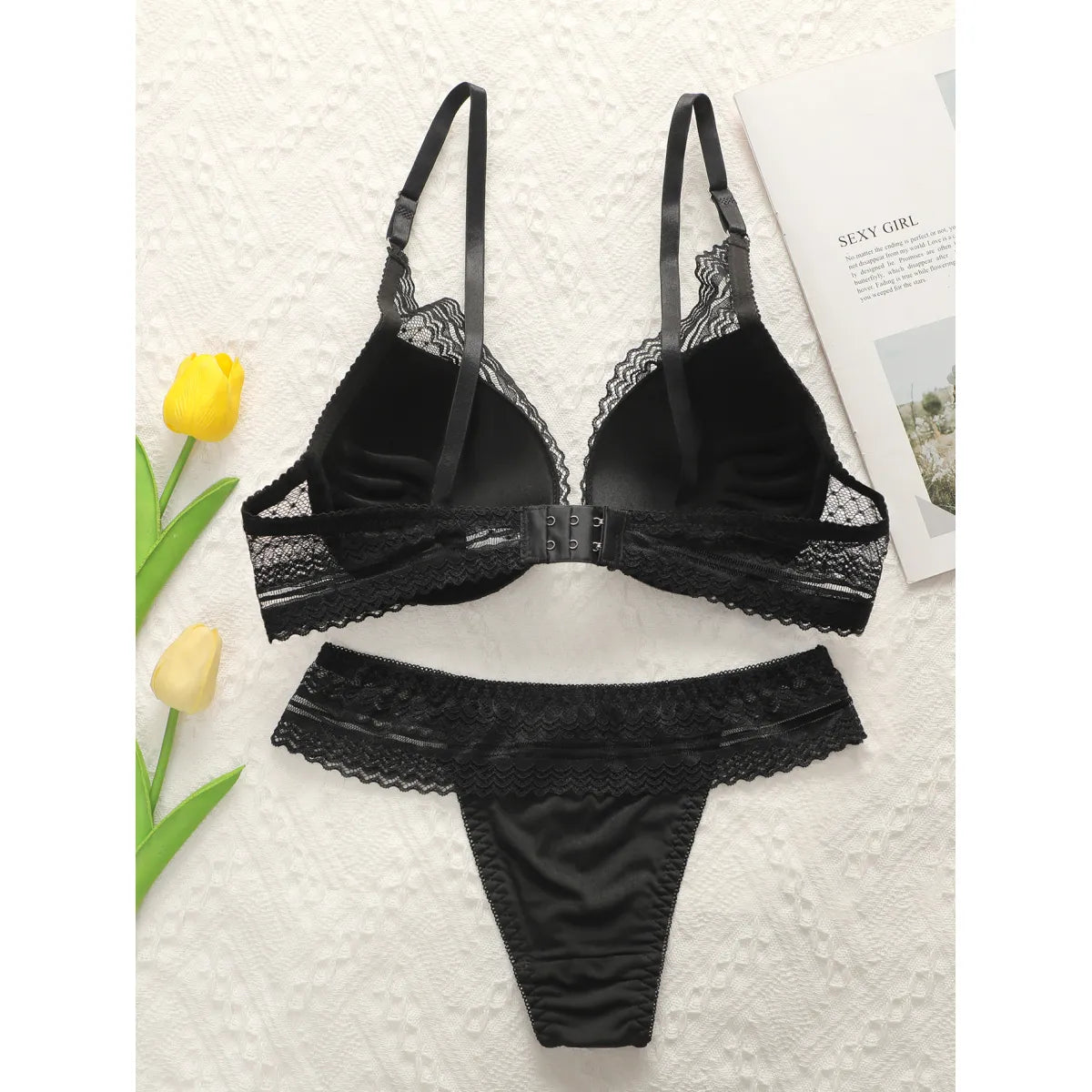 Women's Black Lace Push-Up Lingerie Set – Bra & Panty