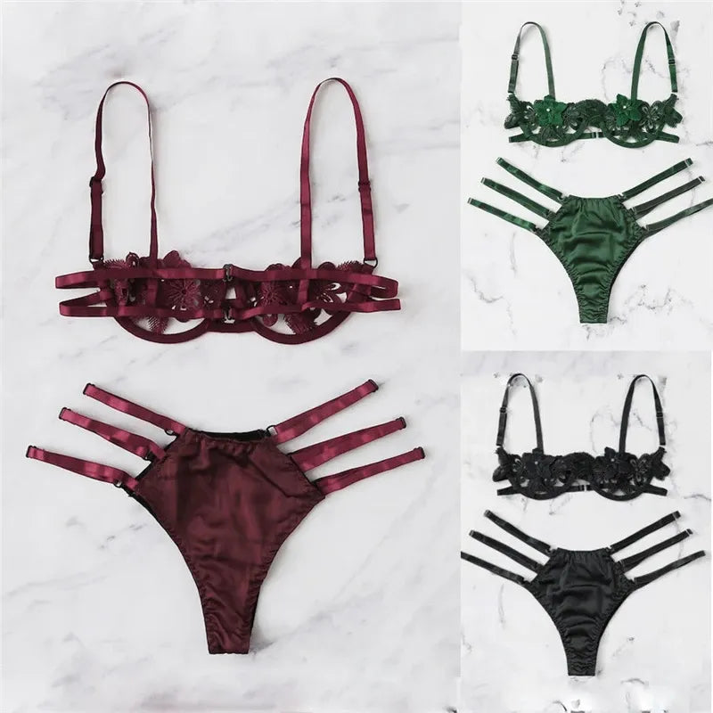 Floral Lace Lingerie Set – Unlined Half Cup Bra & Brief